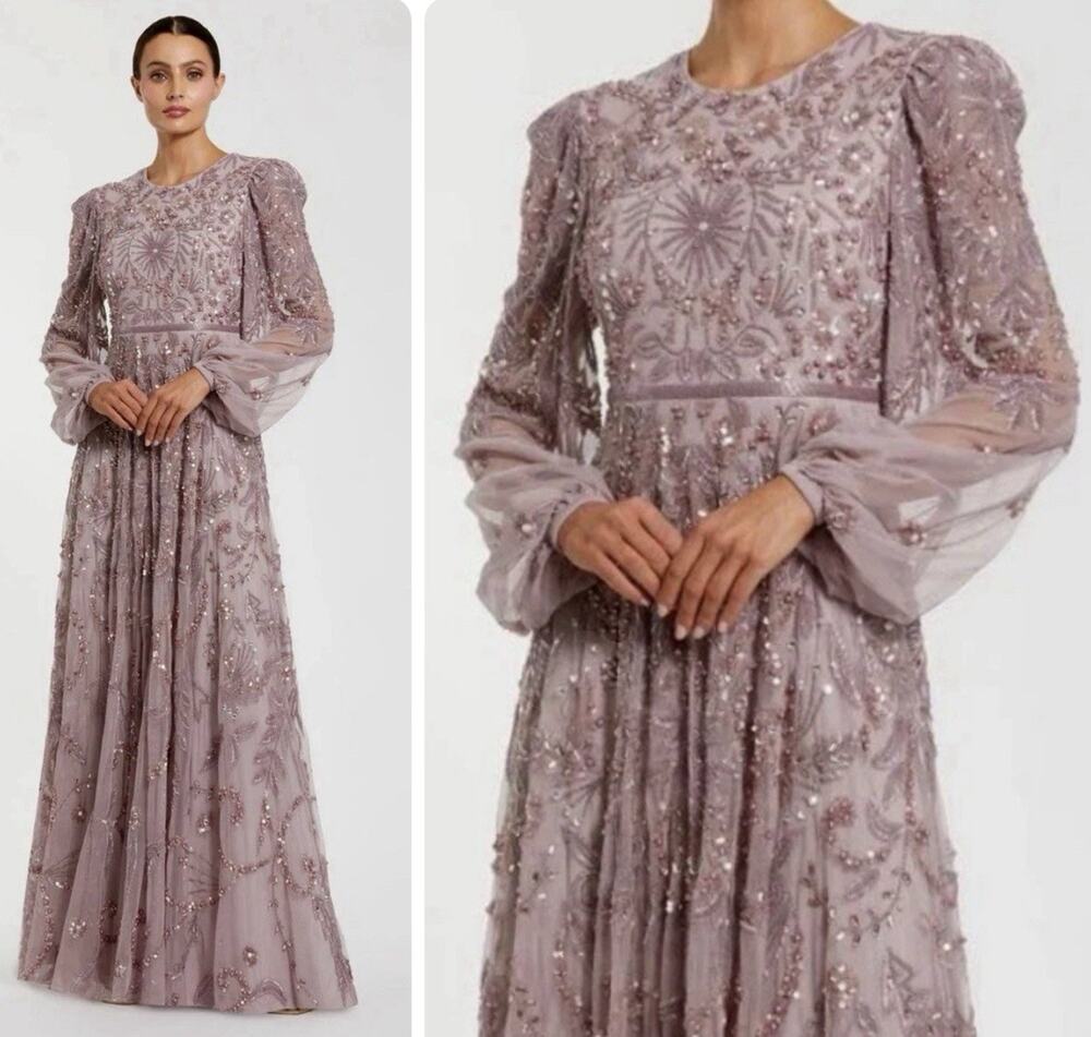 Mac Duggal 93930 Beaded Gown Size 10 Embellished A-Line Heather Evening DressNWT